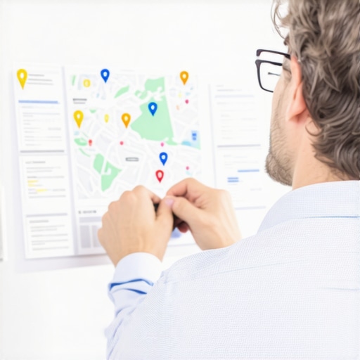 Advanced Local SEO Data Analysis in Gilbert Businessman analyzing local maps and data with digital device for SEO strategies.