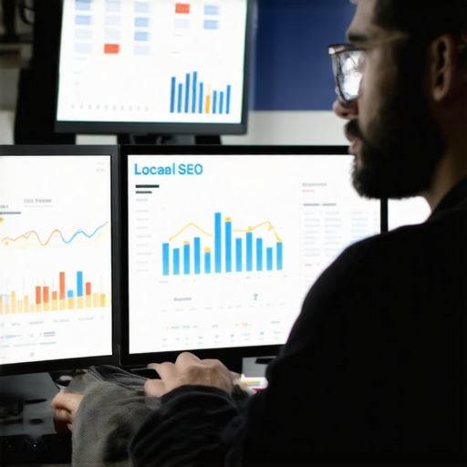 A person reviewing Gilbert local SEO analytics on computer screens
