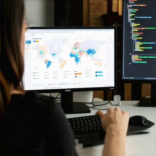 Person analyzing Gilbert local SEO data on multiple screens with maps and analytics graphs.