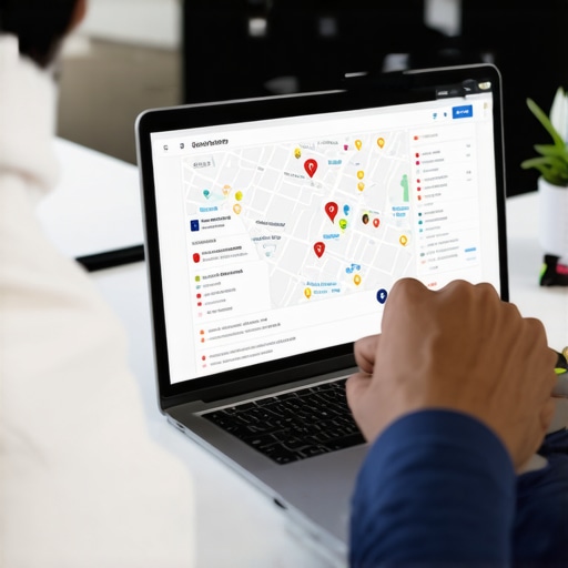 Analyzing Local SEO Data in Gilbert Person working on local SEO analytics on a laptop with Gilbert city map in the background