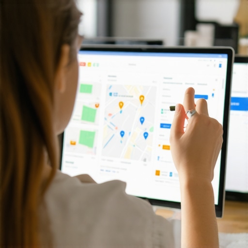 A person analyzing Google Maps data on a computer screen, focusing on Gilbert local businesses to improve visibility.