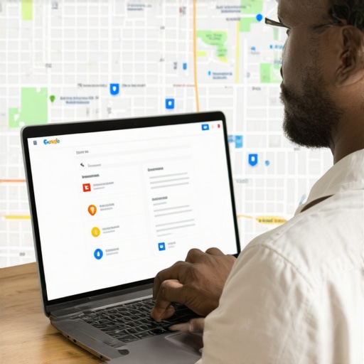 Digital marketer working on Google Business Profile with Gilbert city map in background.