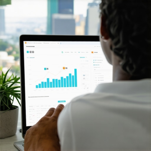 Analyzing Gilbert Local SEO Data Person reviewing local SEO analytics for Gilbert business on a laptop with Gilbert cityscape